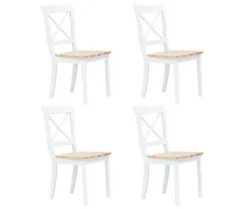 Virtuves Krēsli, 4 Gab., Balti Ar Dabīgu, Gumijas Masīvkoks Vidaxl
