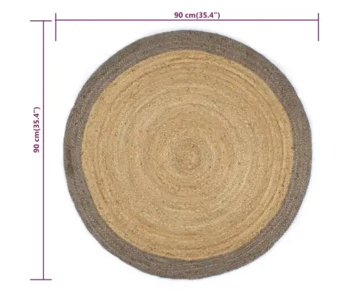 Paklājs Ar Pelēku Malu, Džuta, 90 Cm, Roku Darbs Vidaxl