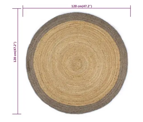 Paklājs Ar Pelēku Malu, Džuta, 120 Cm, Roku Darbs Vidaxl