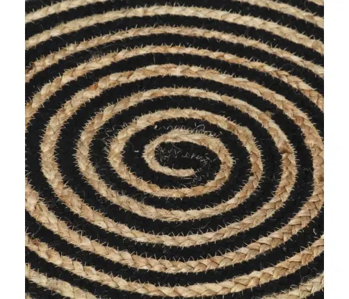 Paklājs, Spirāles Dizains, Džuta, Melns, 90 Cm, Roku Darbs Vidaxl