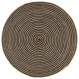 Paklājs, Spirāles Dizains, Džuta, Melns, 150 Cm, Roku Darbs Vidaxl