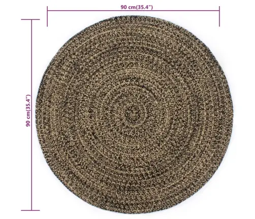 Paklājs, 90 Cm, Roku Darbs, Džuta, Melns Un Dabīgs Vidaxl