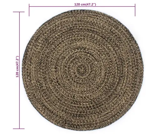 Paklājs, 120 Cm, Roku Darbs, Džuta, Melns Un Dabīgs Vidaxl