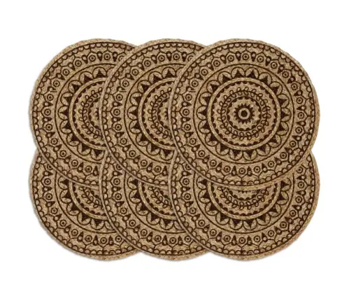 Stalo Kilimėliai, 6 Vnt., Tamsiai Rudi, 38cm Džiutas