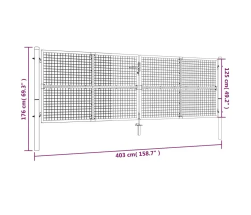 Dārza Vārti, Cinkots Tērauds, 415X125 Cm, Sudraba Krāsā Vidaxl