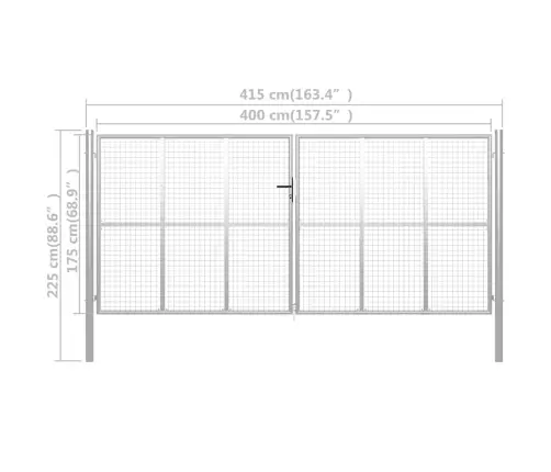 Dārza Vārti, Cinkots Tērauds, 415X175 Cm, Sudraba Krāsā Vidaxl