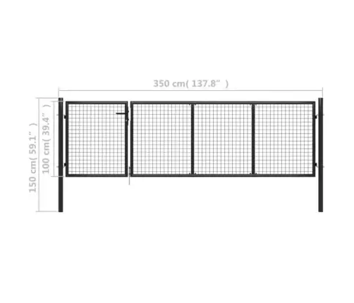 Dārza Vārti, Pelēki, 350X100 Cm, Tērauds Vidaxl