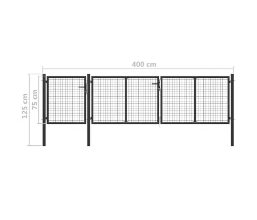 Dārza Vārti, Pelēki, 400X75 Cm, Tērauds Vidaxl
