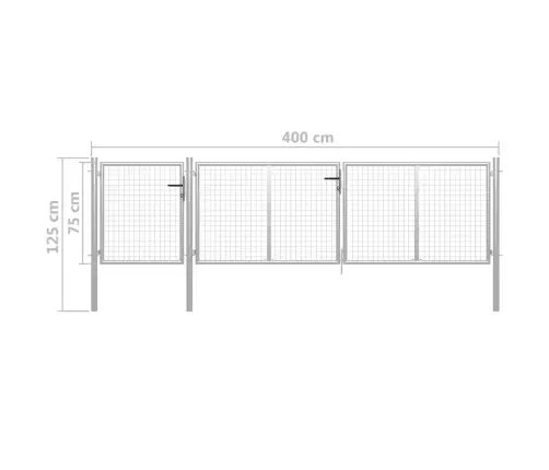 Aiavärav, Terasest, 400 X 75 cm Hõbedane