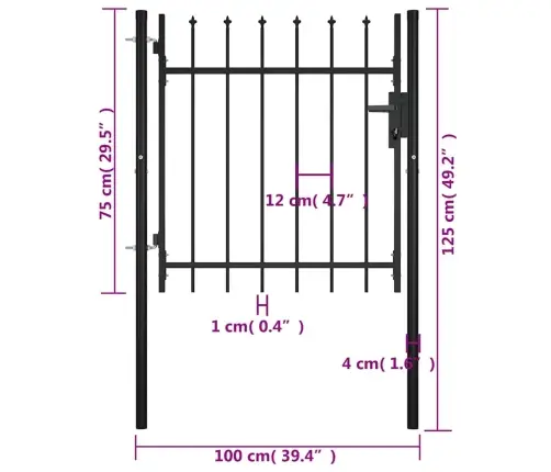 Dārza Vārti Ar Pīķiem Augšpusē, 100X75 Cm Vidaxl