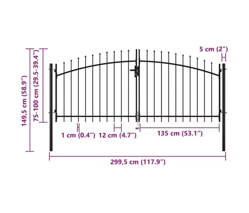 Dārza Vārti Ar Pīķiem Augšpusē, Divviru, 300X150 Cm Vidaxl