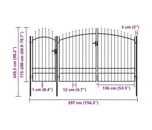 Dārza Vārti, Melni, 2,45X4 M, Tērauds Vidaxl