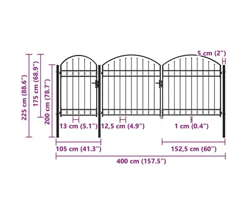 Dārza Vārti Ar Arkveida Formu, Melni, 2,25X4 M, Tērauds Vidaxl
