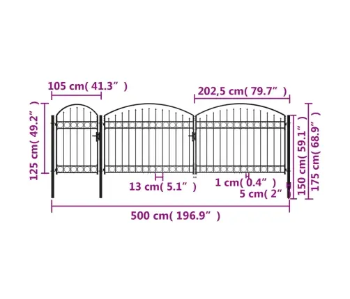 Sodo Vartai Su Arkiniu Viršumi, Juodi, 1,75X5M, Plienas