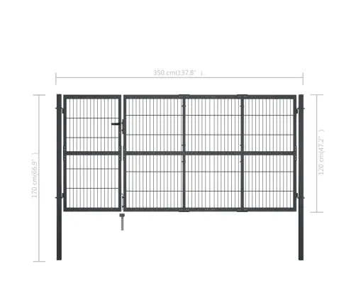 Dārza Vārti Ar Stabiem, 350X120 Cm, Tērauds, Antracītpelēks Vidaxl