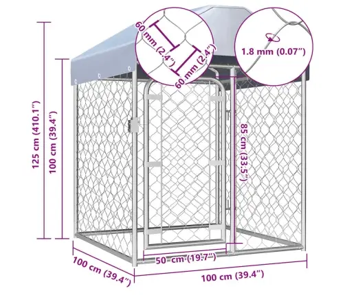 Suņu Voljērs Ar Jumtu, 100X100X125 Cm Vidaxl