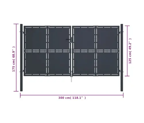 Dārza Vārti, 300X125 Cm, Tērauds, Antracītpelēki Vidaxl