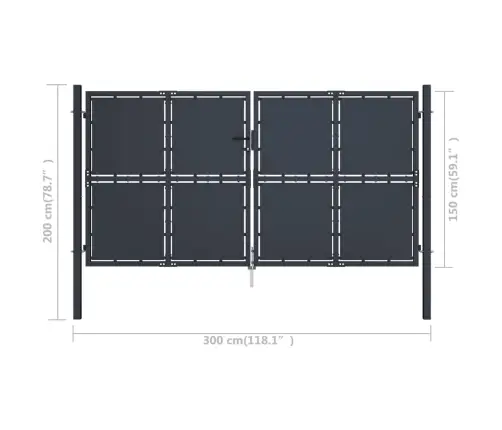 Dārza Vārti, 300X150 Cm, Tērauds, Antracītpelēki Vidaxl