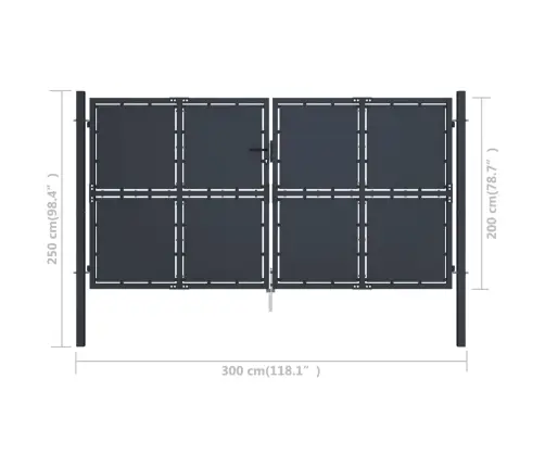 Dārza Vārti, 300X200 Cm, Tērauds, Antracītpelēki Vidaxl