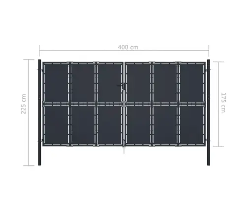 Dārza Vārti, 400X175 Cm, Tērauds, Antracītpelēki Vidaxl