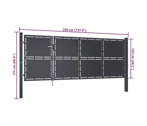 Dārza Vārti, 350X125 Cm, Tērauds, Antracītpelēki Vidaxl