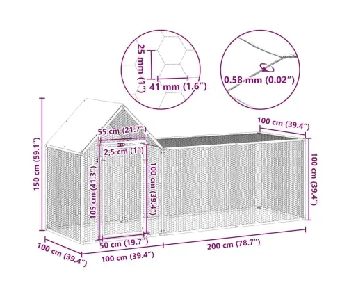 Vistu Būris, 3X1X1,5 M, Cinkots Tērauds Vidaxl