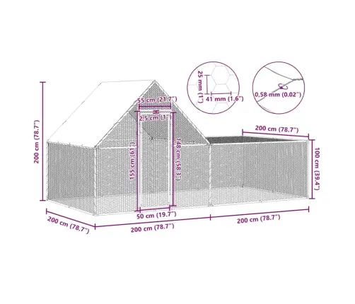 Vistu Būris, 4X2X2 M, Cinkots Tērauds Vidaxl