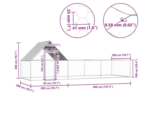 Vistu Būris, 6X2X2 M, Cinkots Tērauds Vidaxl