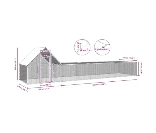 Vistu Būris, 8X2X2 M, Cinkots Tērauds Vidaxl