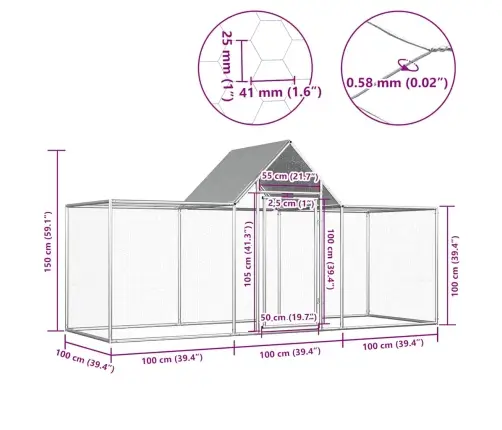 Vistu Būris, 3X1X1,5 M, Cinkots Tērauds Vidaxl