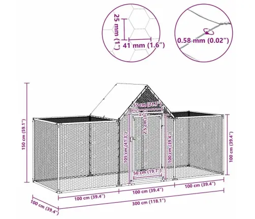 Vistu Būris, 3X1X1,5 M, Cinkots Tērauds Vidaxl