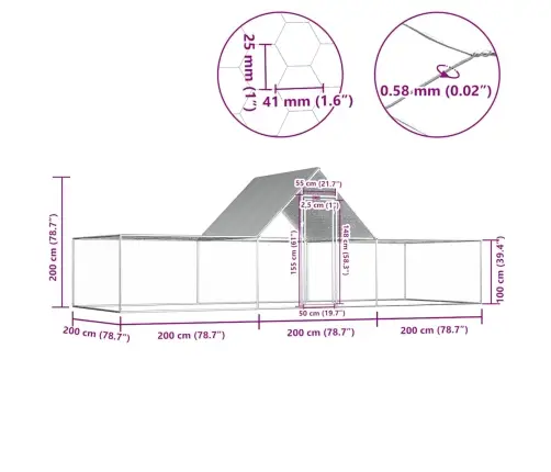 Vistu Būris, 6X2X2 M, Cinkots Tērauds Vidaxl