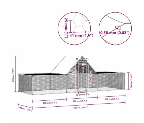Vistu Būris, 6X2X2 M, Cinkots Tērauds Vidaxl