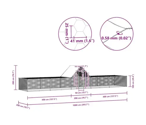 Vistu Būris, 10X2X2 M, Cinkots Tērauds Vidaxl
