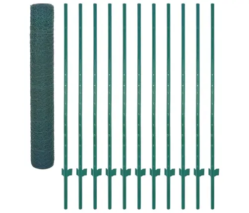 Stiepļu Žogs Ar Stabiem, 25X2 M, Zaļš Tērauds Vidaxl