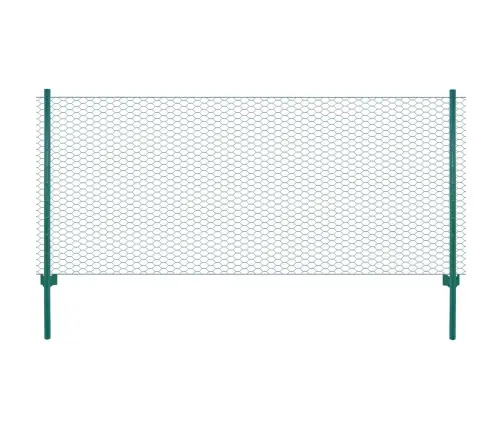 Stiepļu Žogs Ar Stabiem, 25X0,5 M, Zaļš Tērauds Vidaxl