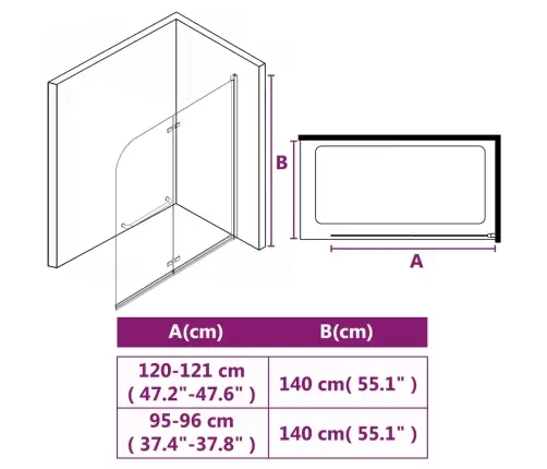 Salokāmas Dušas Durvis, 120X140 Cm, 2 Paneļi, Esg Vidaxl