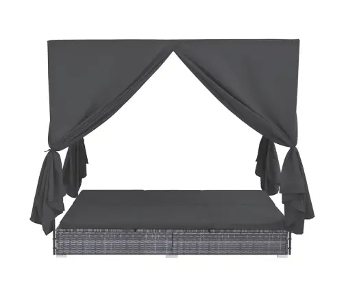 Dārza Atpūtas Gulta Ar Aizkariem, Pelēka Pe Rotangpalma Vidaxl