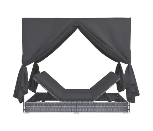 Dārza Atpūtas Gulta Ar Aizkariem, Pelēka Pe Rotangpalma Vidaxl