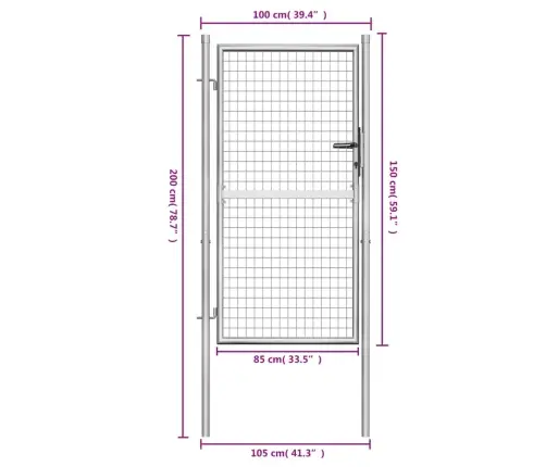 Dārza Vārti, 105X200 Cm, Cinkots Tērauds, Sudraba Krāsā Vidaxl