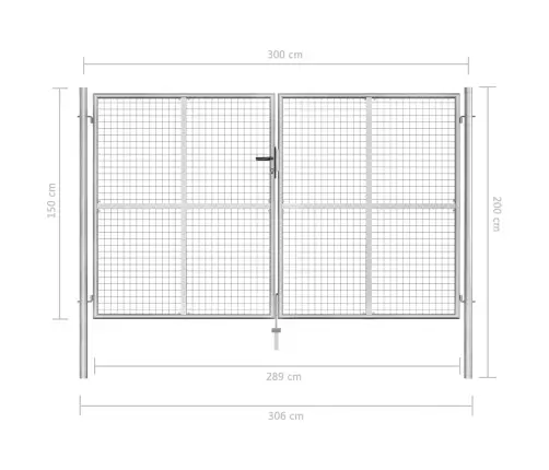 Dārza Vārti, 306X200 Cm, Cinkots Tērauds, Sudraba Krāsā Vidaxl