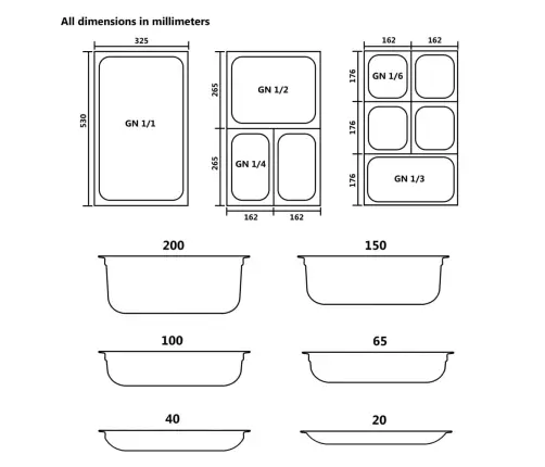 Toiduplaadid 12 Tk, Gn 1/3 20 Mm, Roostevaba Teras