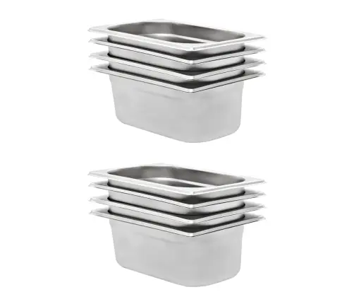 Gastronorm Trauki, 8 Gab., Gn 1/4, 100 Mm, Nerūsējošs Tērauds Vidaxl