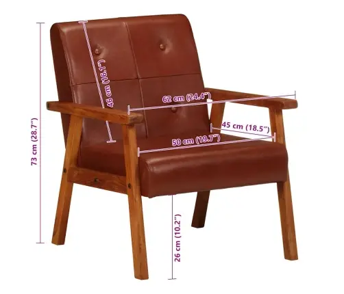 Atpūtas Krēsls, Brūna Dabīgā Āda Vidaxl