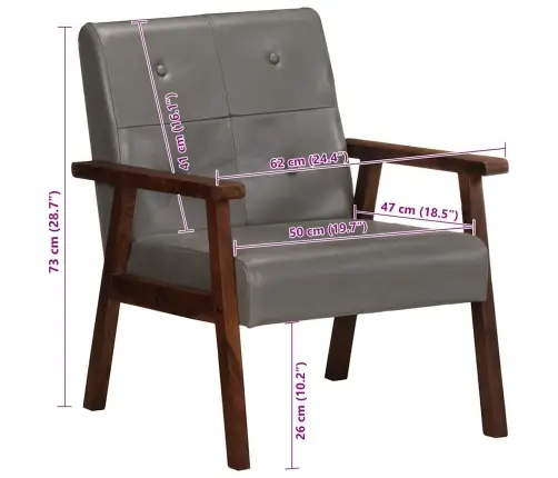 Atpūtas Krēsls, Pelēka Dabīgā Āda Vidaxl