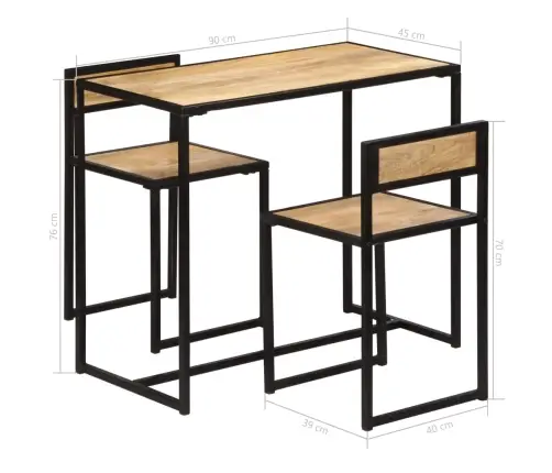 3-Daļīgs Virtuves Mēbeļu Komplekts, Mango Masīvkoks Vidaxl