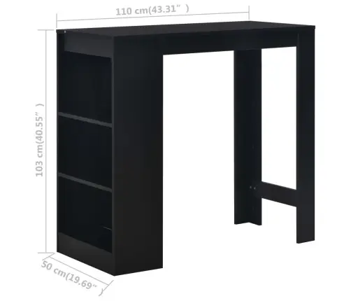 Baro Stalas Su Lentyna, Juodas, 110X50X103Cm