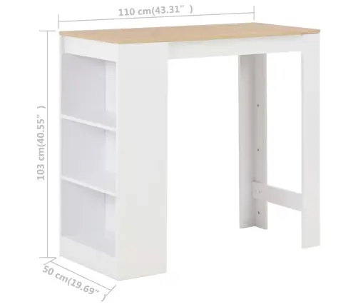 Baro Stalas Su Lentyna, Baltas, 110X50X103Cm