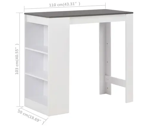 Bāra Galds Ar Plauktu, Balts, 110X50X103 Cm Vidaxl