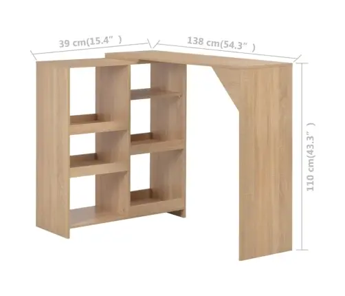 Bāra Galds Ar Pārvietojamu Plauktu, 138X39X110 Cm, Ozolkoks Vidaxl